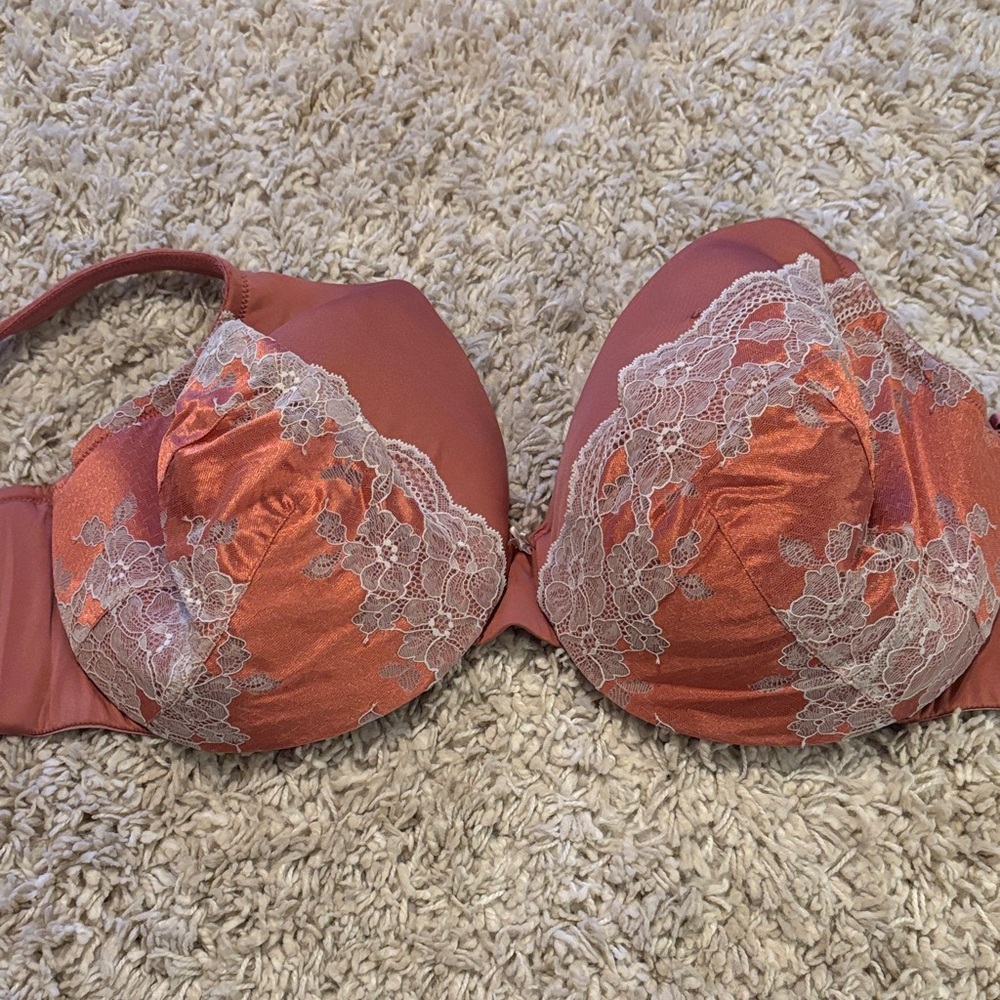 Cacique Satin Lace Bra in Rust and Cream
